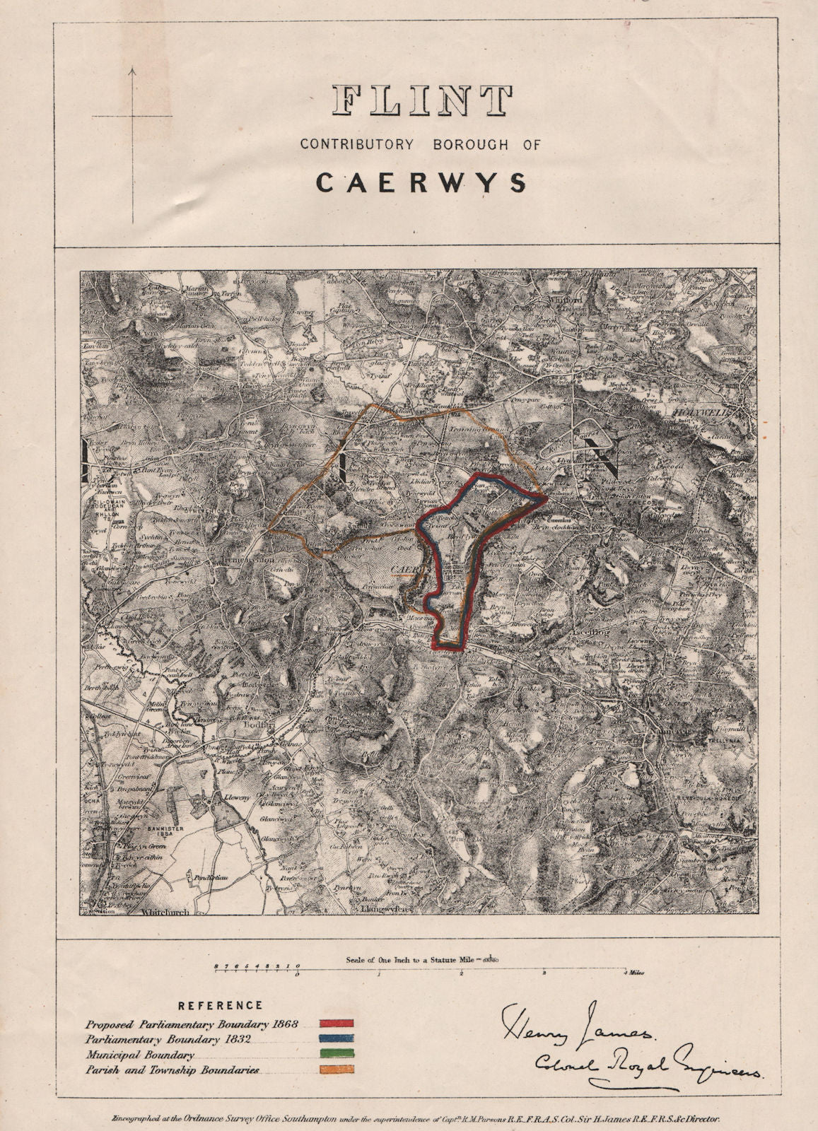 Flint Contributory Borough of Caerwys. JAMES. BOUNDARY COMMISSION 1868 old map